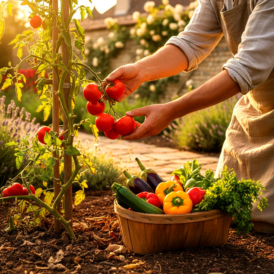 Récolte de tomates dans un potager facile débutant panier en osier