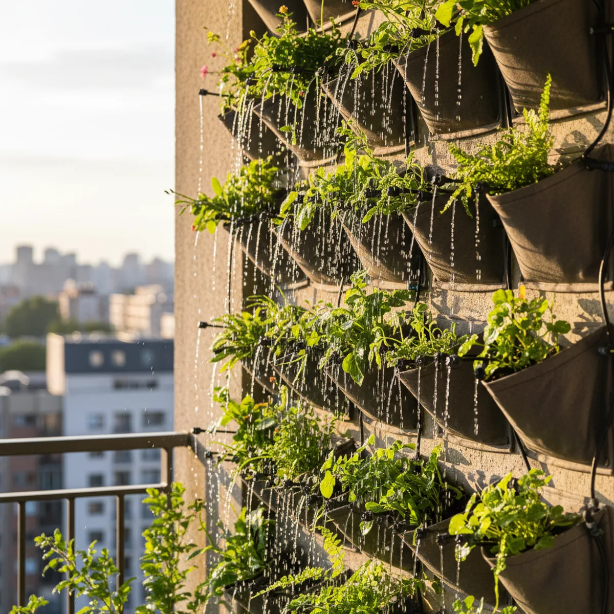 Système d'irrigation goutte-à-goutte pour potager vertical balcon