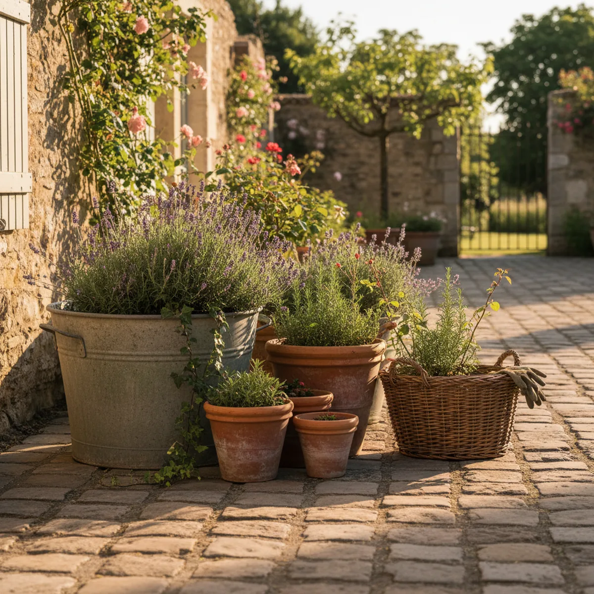 Pots et contenants variés pour idée déco jardin
