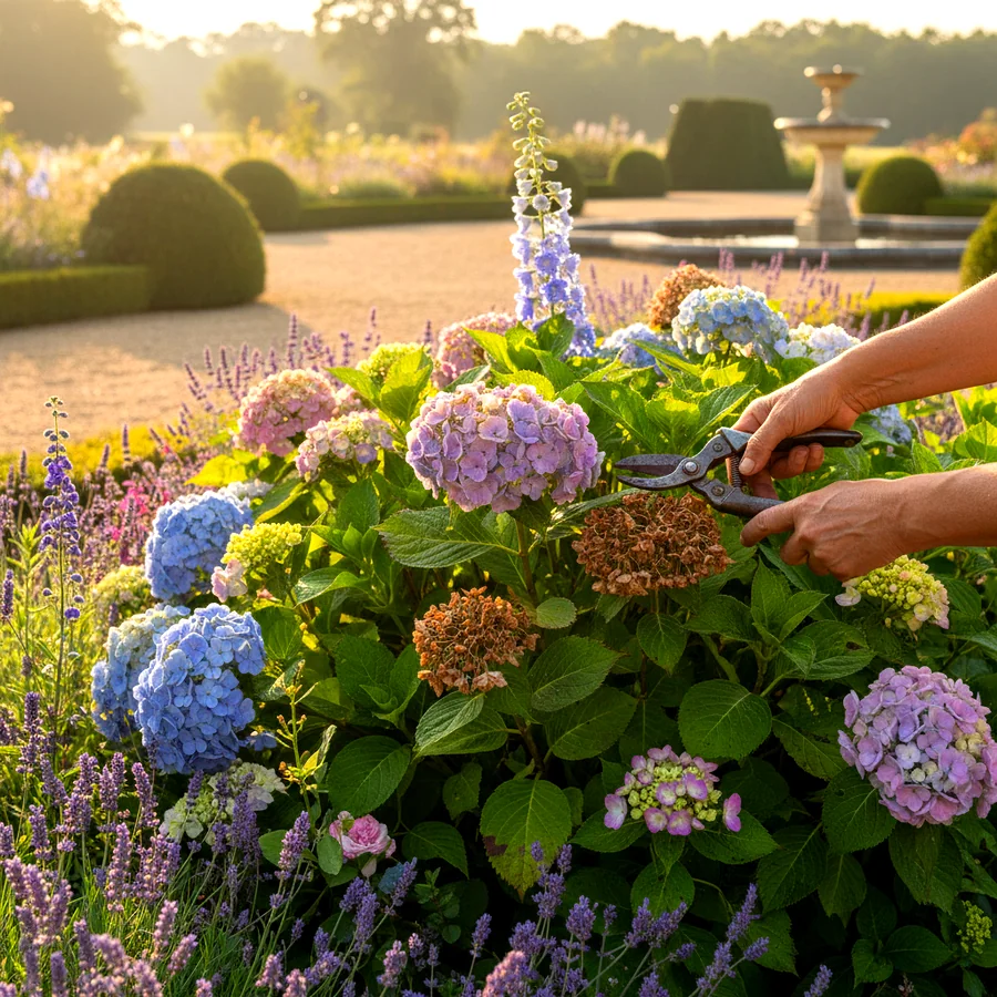 Taille des fleurs fanées dans un jardin fleuri facile entretien
