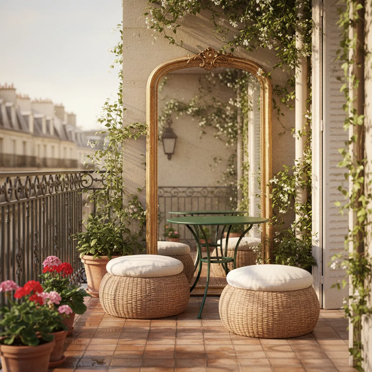 Miroir d'extérieur et plantes pour créer une illusion d'intimité