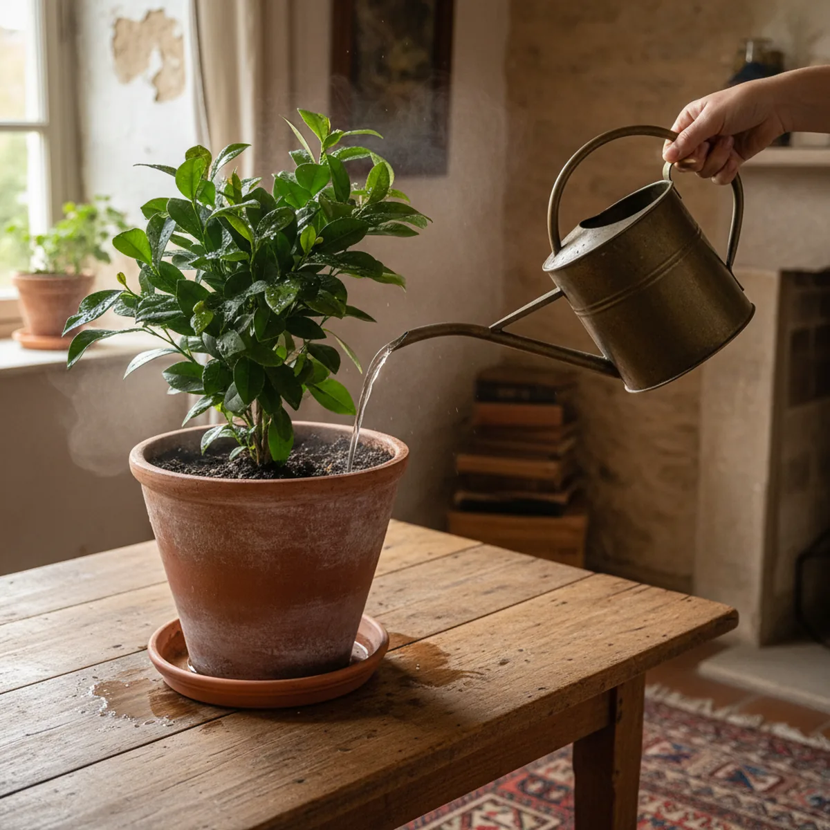 Arrosage d'un oranger du Mexique en pot